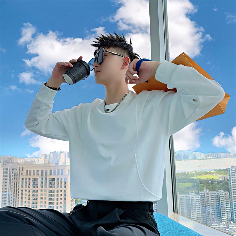 AW211/P68控98秋季社会小伙百搭韩版高级设计感打底卫衣男黑首,男装T恤,星座305B-1