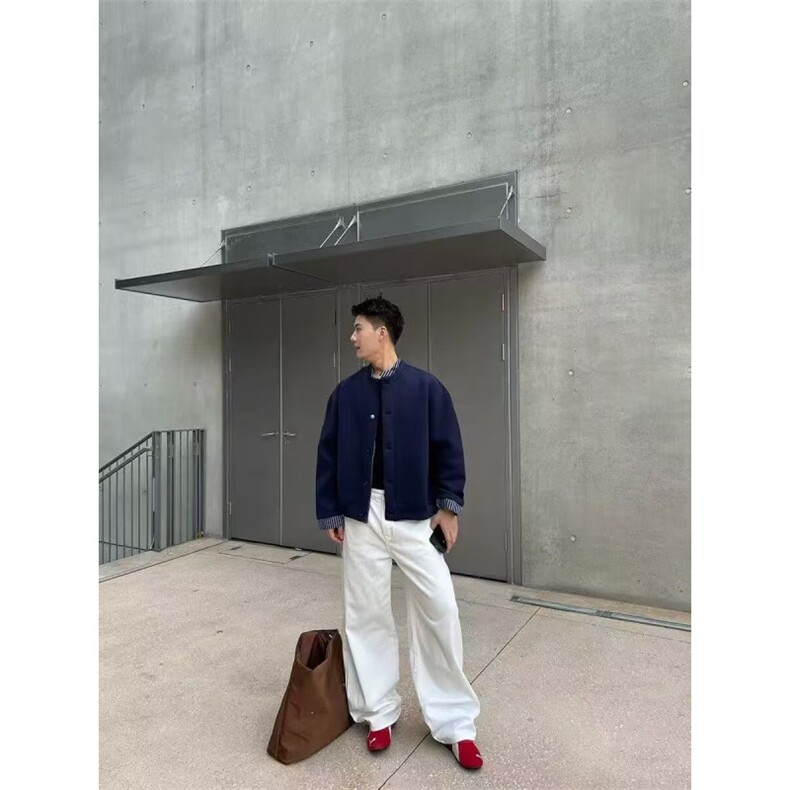 绿松石纽扣棒球领夹克男高档简约慵懒风百搭宽松休闲外套J3113,男装夹克,星座516A
