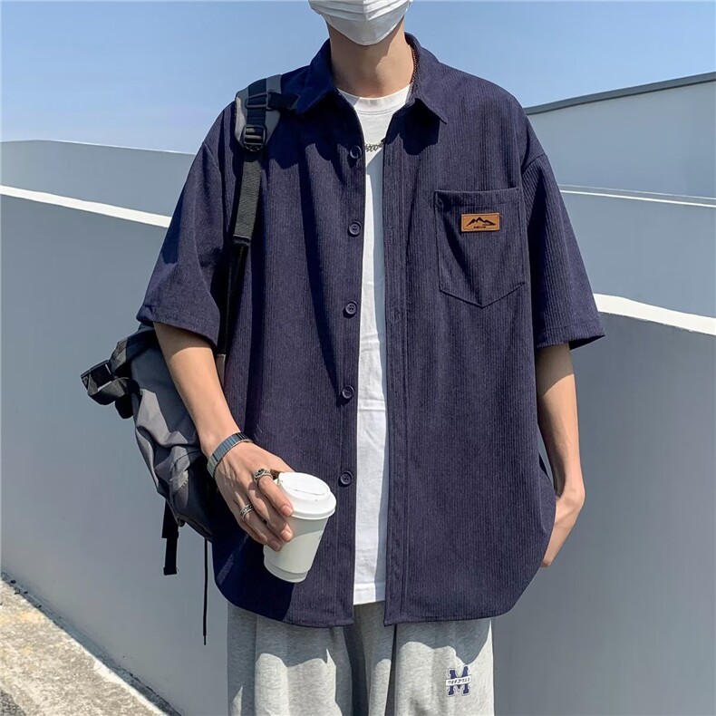 日系五分袖春夏季新款衬衫潮流慵懒男方领宽松型衬衫ED25P28,男装衬衫,星座1116-2