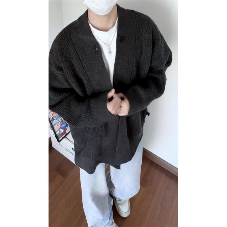 北极绒老钱风慵懒针织衫外套复古百搭松弛感开衫道袍毛衣MF45P65,男装针织衫/毛衣,电商D256