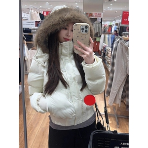 大毛领连帽棉衣外套女装秋季加厚保暖派克服短款显瘦面包 M206图片