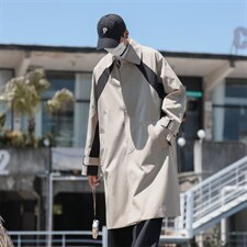 2022高级感卡其色大衣外套轻熟风男装长款风衣男士W5077-P60，男装风衣，星座512-2
