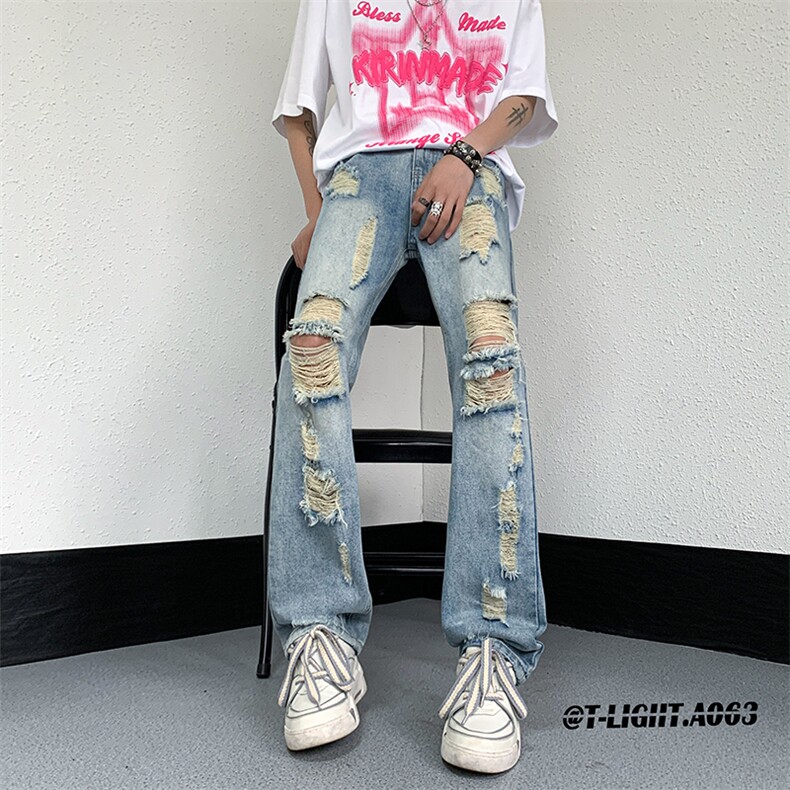 2026夏季美式高街破洞小众牛仔裤货号K725P55,男装牛仔裤,电商A063