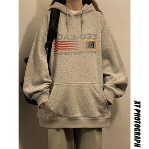 中性风连帽抽线印花字母设计大码潮流休闲卫衣男WY77764P58控78图片