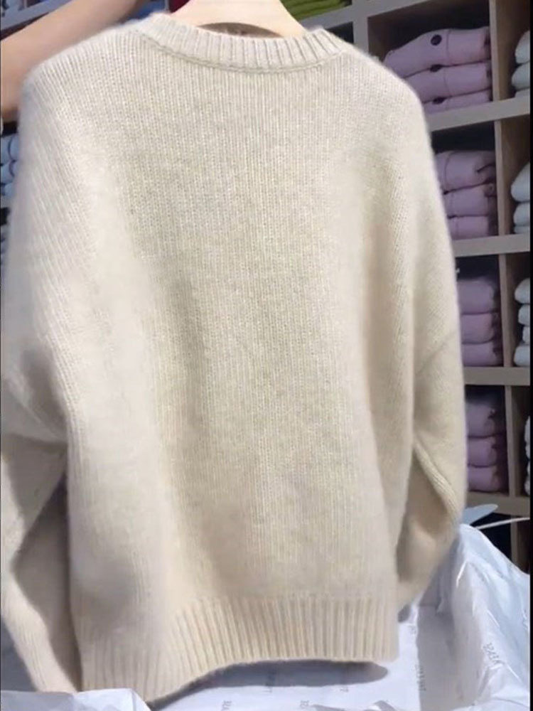 简约风！软糯圆领100针织衫女宽松毛衣秋冬短款打底羊毛衫,女装羊毛衫,恩泰羊绒