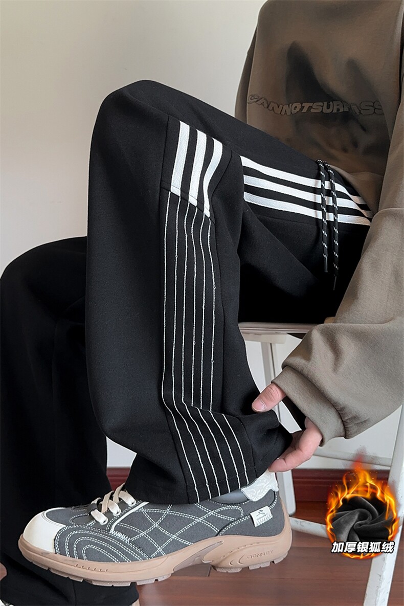 舒适银狐绒华棉三条杠男400g重磅休闲卫裤K25089J加绒-特P40控78,男装休闲裤,电商A001