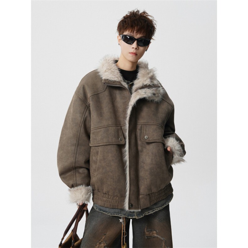 706-LK8232-P118现货冬季美式加绒加厚夹棉仿麂皮绒棉服外套,男装棉衣,星座706