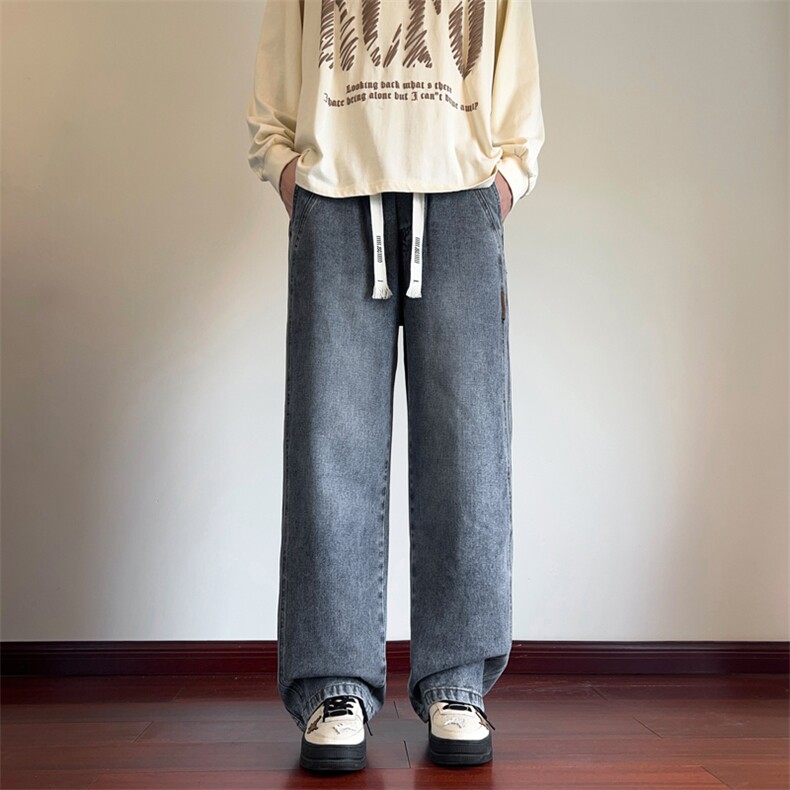 特批秋冬牛仔裤男美式高街时尚百搭直筒阔腿裤J8055-P40/加绒P50,男装牛仔裤,星座509