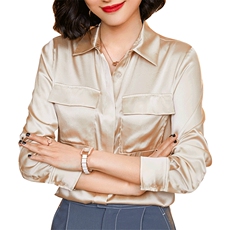 优雅气质真丝衬衫女长袖显瘦百搭职业装上衣秋季单排扣翻领衬衣，女装衬衫，宋氏羊绒