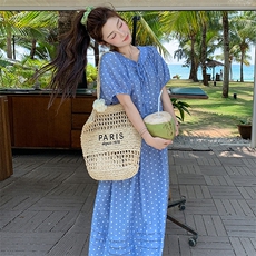 盐甜系度假风波点套装裙女2025夏新款短袖衬衫半身裙小个子两件套，女装套装/套裙，浙宝305