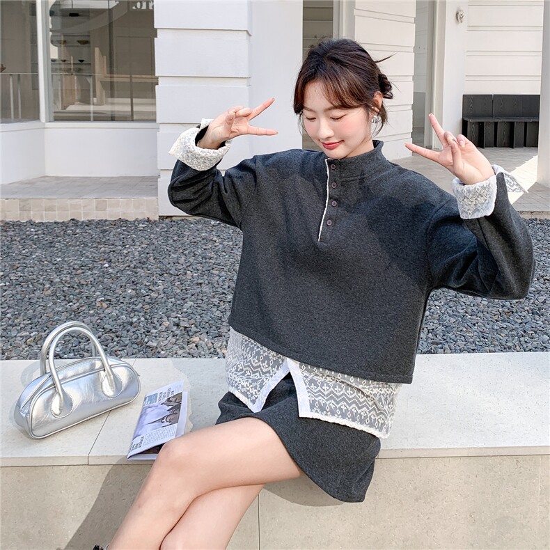 新款2026春季假两件蕾丝拼接外套6210-P160-K258,女装套装/套裙,2C057