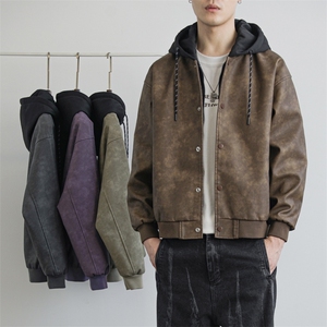 假两件机车服皮衣外套男高级感痞帅宽松休闲pu皮夹克JK0196-P93图片