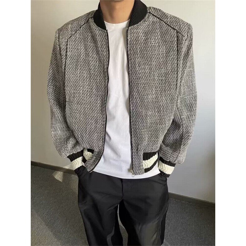 男士廓形夹克cleanfit黑灰色个性外套宽松百搭飞行服JHT159,男装夹克,星座1116A（原606A-3）
