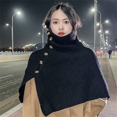 秋冬季羊毛休闲时尚百搭16支带扣披肩，披肩，朝思羊绒