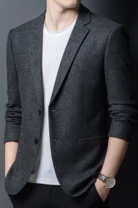 中年西服男士外套2023春秋季新款休闲宽松小西装商务上衣潮流男装图片