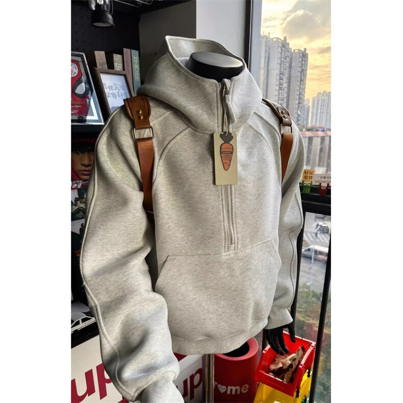 W10506-P53网图现货美式半拉链立领卫衣解构外套重磅硬挺连帽衫，女装短外套，星座1608