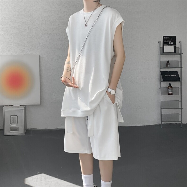 无袖T恤套装垂感冰丝背心大码穿搭衣服运动坎肩两件套TZ1706/P65,男装T恤,电商B238