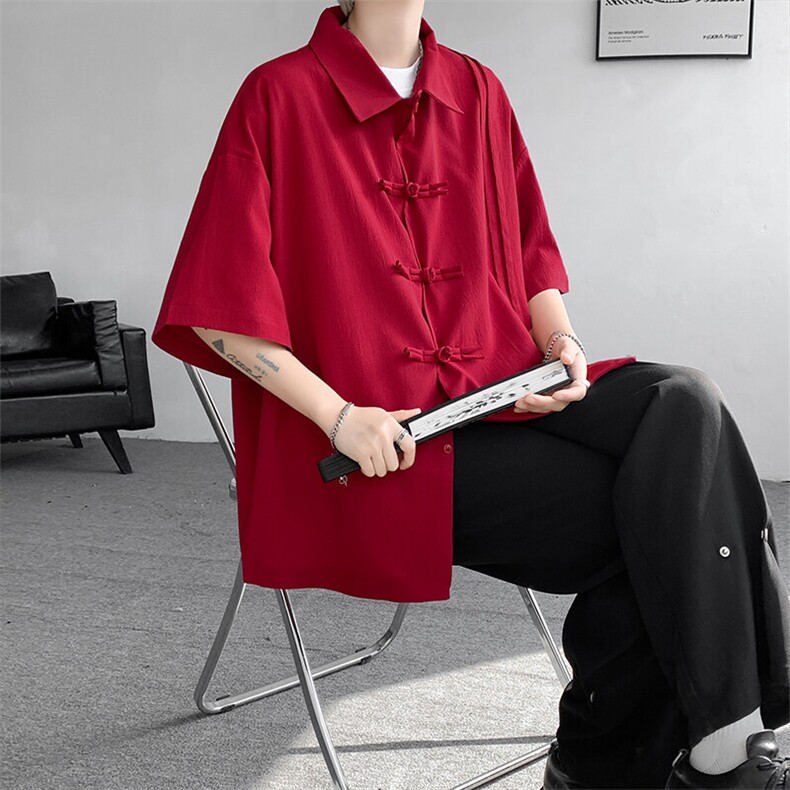 现货DSA059-CS10015-P40夏季新中式大码风唐装短袖衬衫男,男装衬衫,电商A059