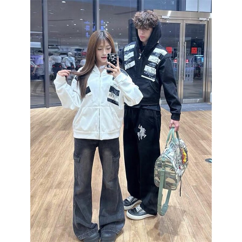 高品质春装新款美式高街潮牌解构设计休闲连帽卫衣男女慵懒风外套，女装短外套，电商A486-1