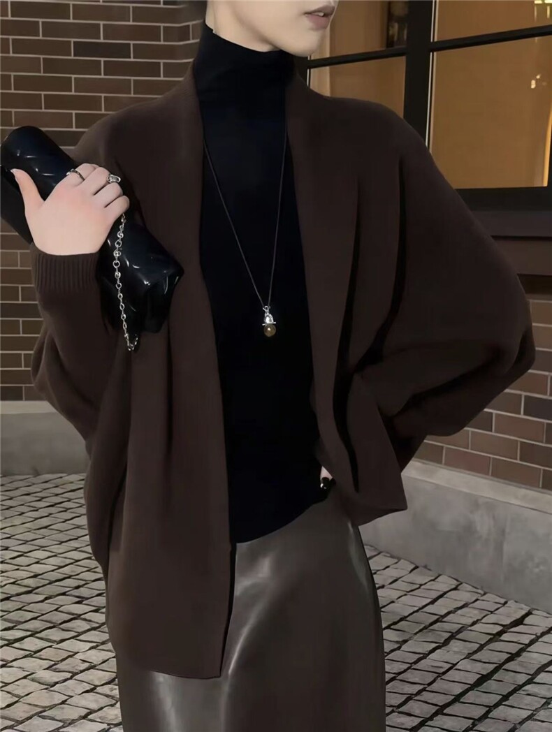 2025年秋季时尚百搭通勤简约休闲蝙蝠衫开衫，女装针织衫/毛衣，羿纯羊绒