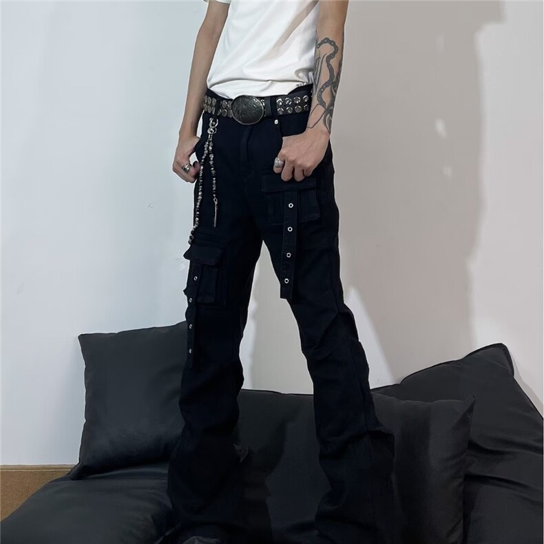 美式复古hiphop重工多口袋嘻哈街头高街喇叭牛仔裤K71526-P50网图,男装牛仔裤,电商B245