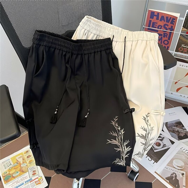 风夏男短裤盘扣复合皱柳条刺绣短裤D9049P35,男装牛仔裤,星座1013-1