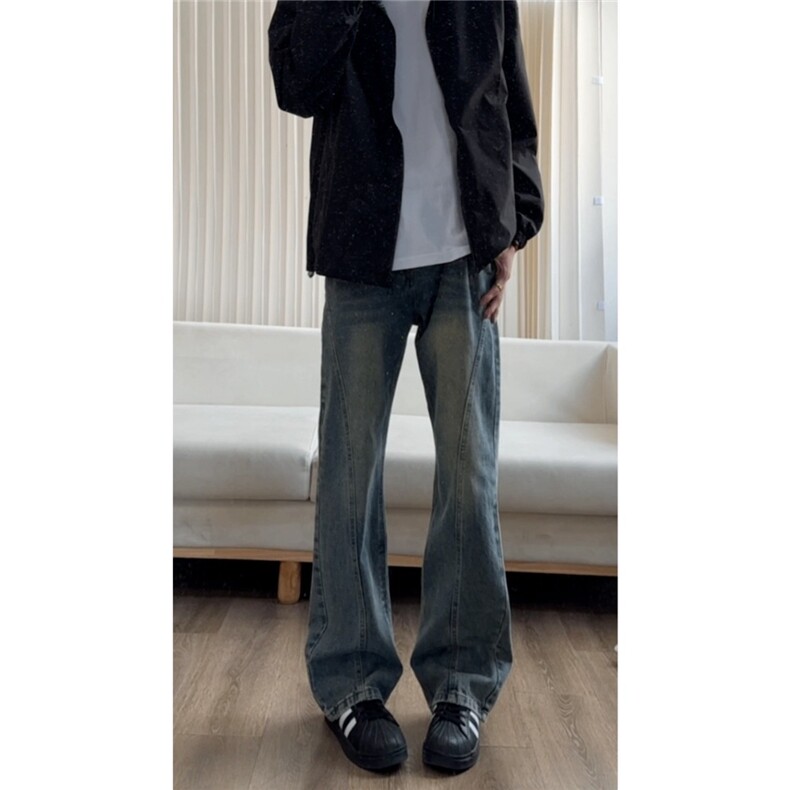 春季牛仔裤男高街vibe裤子情侣潮牌工装复古微喇直筒裤L21422-P45,男装牛仔裤,星座1008