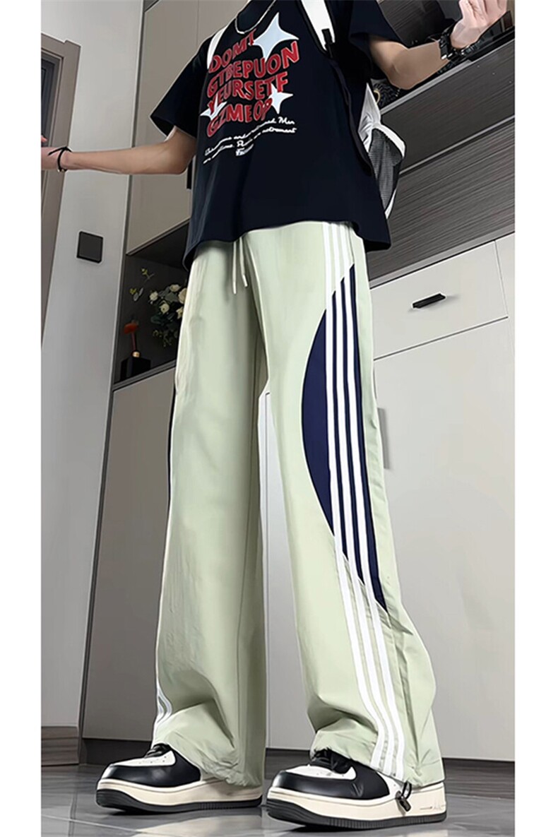 美式高街条纹速干冰丝裤子男夏薄款伞兵工装裤拼接运动裤KZ057P45,男装休闲裤,电商B312