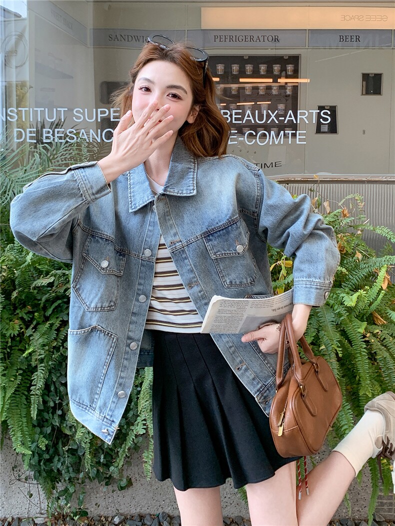 2026年春季休闲宽松时尚短款百搭牛仔外套，女装牛仔外套，文熹诺