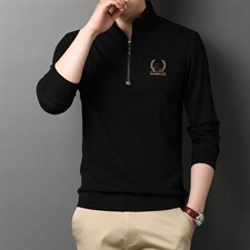 2023新款立领t恤男长袖秋衣春秋季半拉链卫衣中年秋装上衣polo衫，男装卫衣，电商B212（原钱塘6029）