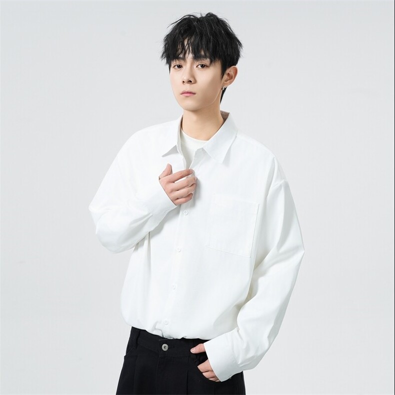 25年春季纯色长袖衬衫得物二开衬衣宽松现货DS-C323-1-2383-T批35，男装衬衫，电商C323-1