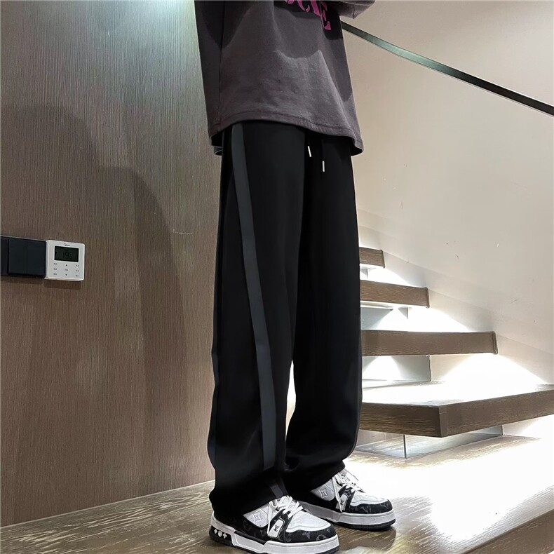 美式侧边拼接冰丝西裤潮牌宽松休闲垂感直筒休闲裤KZ235-P38,男装休闲裤,星座1001-1