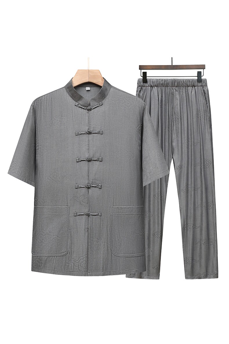 风唐装棉麻短袖衬衫套装男士夏装太极服宽松套装TRA303-P110,男装T恤,星座1105-3