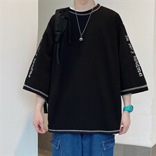 日系港风ins七分袖T恤男加肥加大码胖子衣服250斤大码男装刺绣，男装T恤，星座909