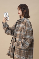 现货格子衬衫男女学生大码宽松潮牌工装衬衣外套225-2-CS710，男装衬衫，星座225-2