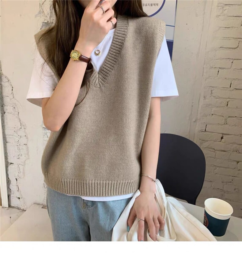 春秋新款无袖针织开衫女时尚V领显瘦背心外搭叠穿上衣,女装马甲,思途羊绒