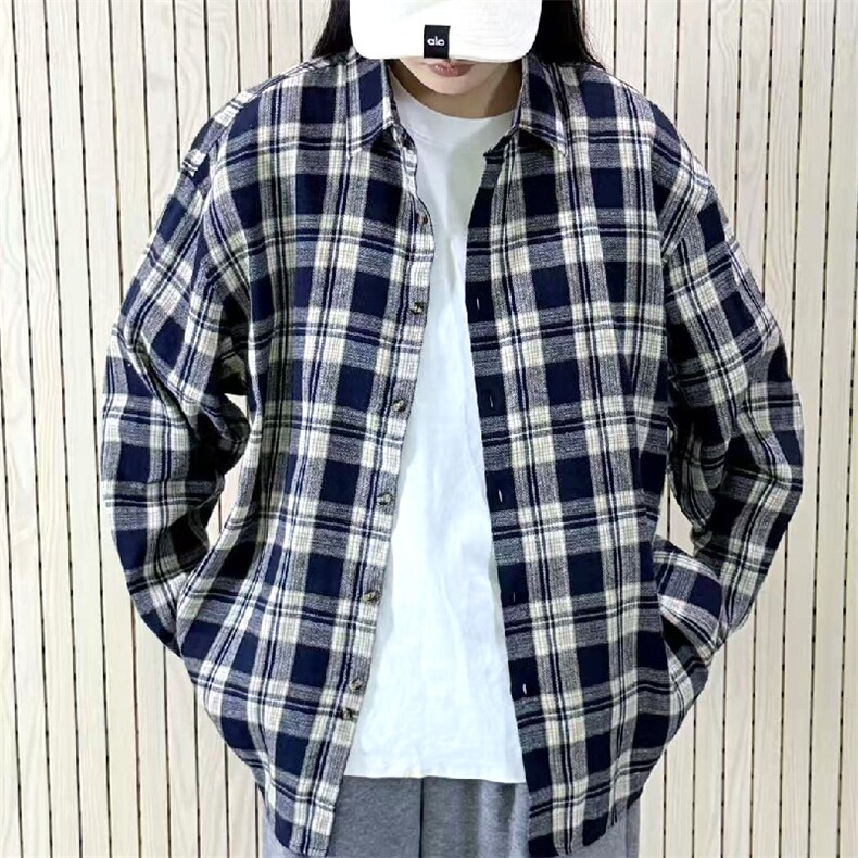 春季新款现货（跨境电商）格子男女情侣款潮流宽松格纹衬衣,男装衬衫,星座1107-1
