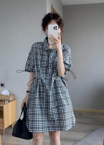 6987格子抽绳裙，女装，续加 XJ