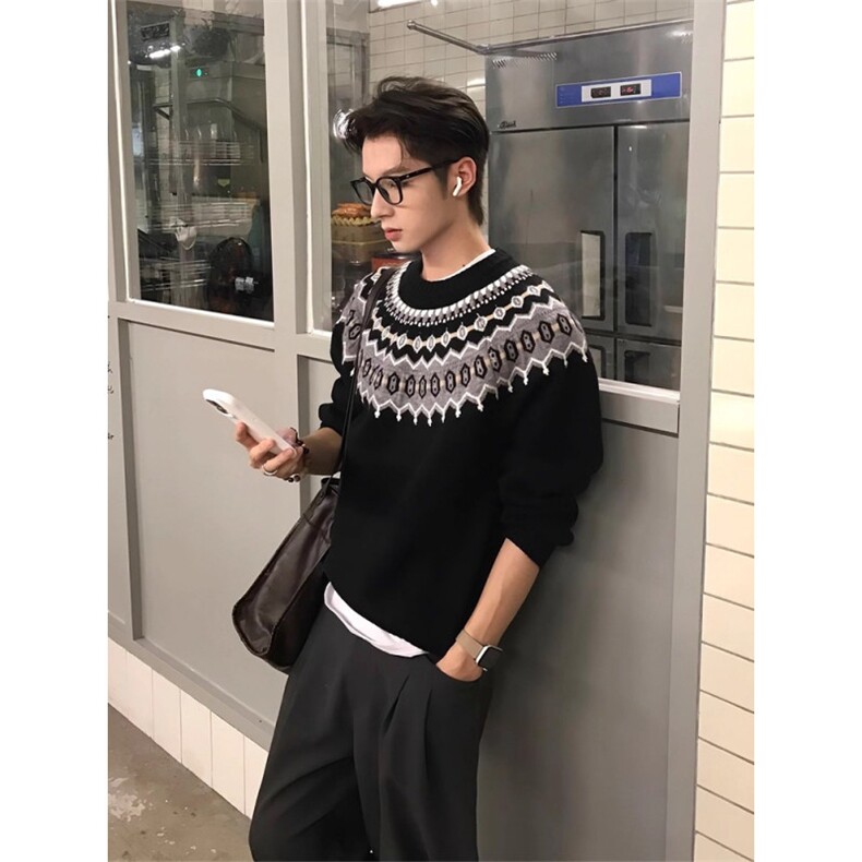 MM312-P60美式复古费尔岛学院慵懒风提花毛衣图片