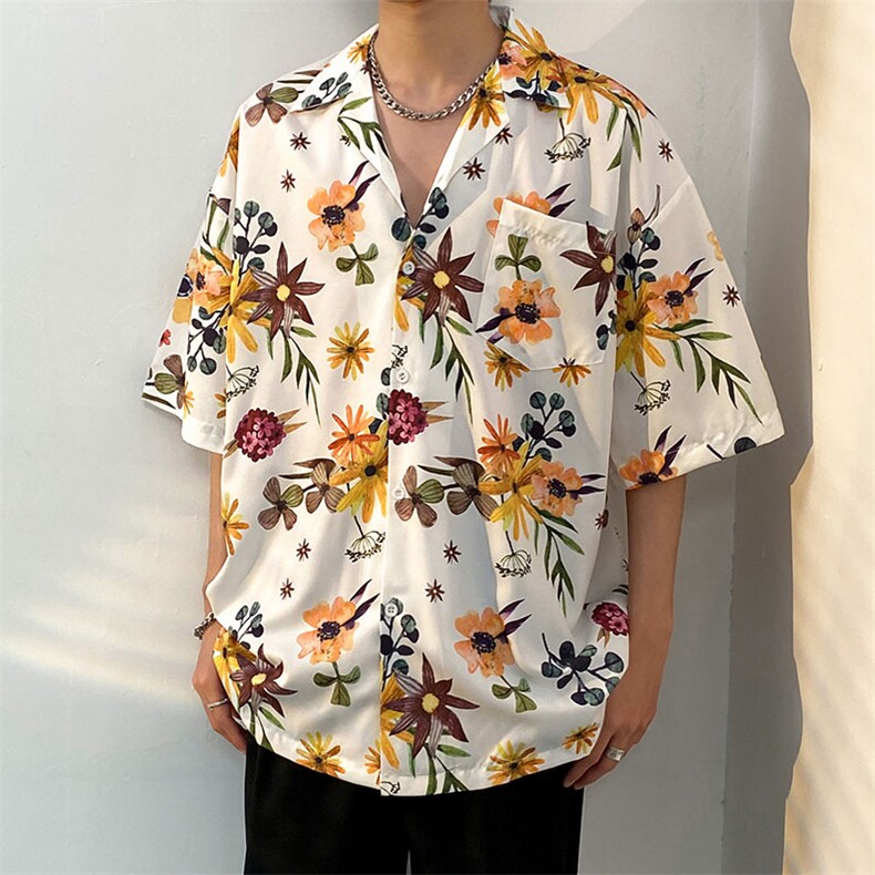 2025夏新款男打底衫宽松短袖衬衫潮流百搭三亚印花短袖CS1328-P35,男装T恤,电商A062
