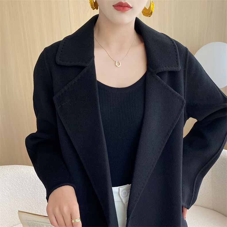 羊毛大衣女新款冬季韩版时尚流行羊毛呢子外套,女装双面呢大衣,召鑫羊绒双面呢