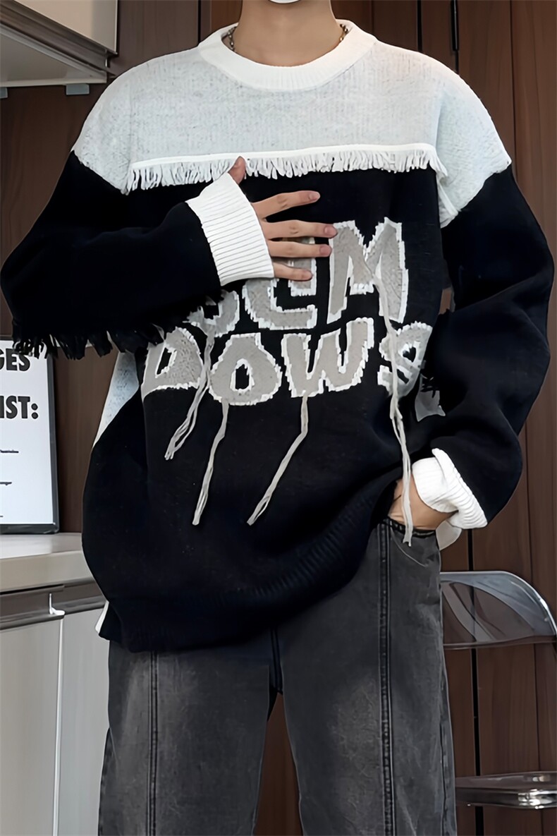 M181/P70秋冬新款个性设计感毛衣男百搭宽松潮流针织衫上衣外套,男装针织衫/毛衣,电商基地A050