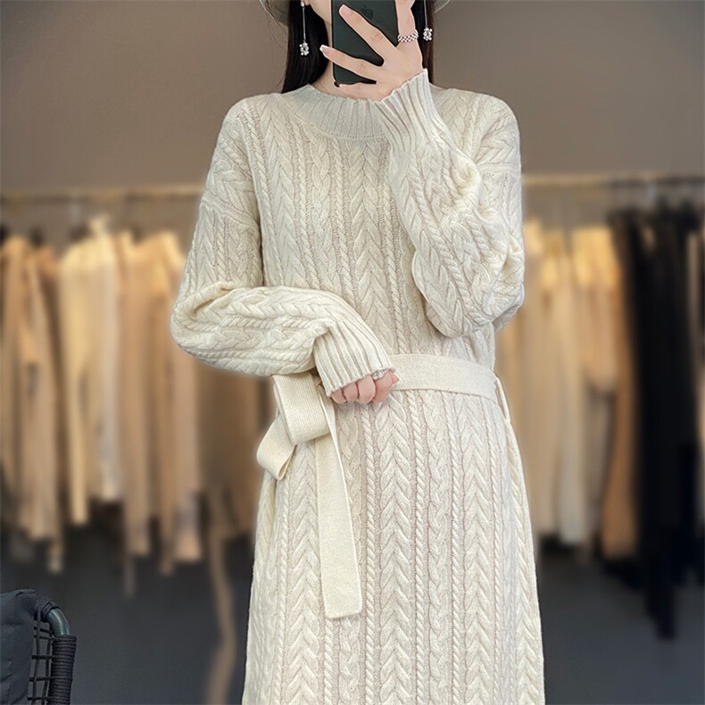 女士秋冬羊毛裙简约休闲舒适显瘦羊毛连衣裙,女装连衣裙,暖思雅