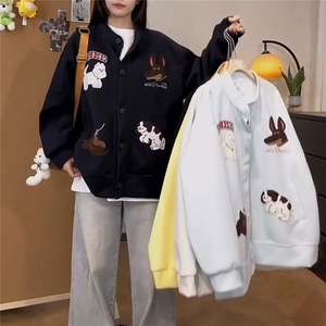 春秋美式复古刺绣小狗宽松棒球服外套男女情侣开衫卫衣GA814 P48图片
