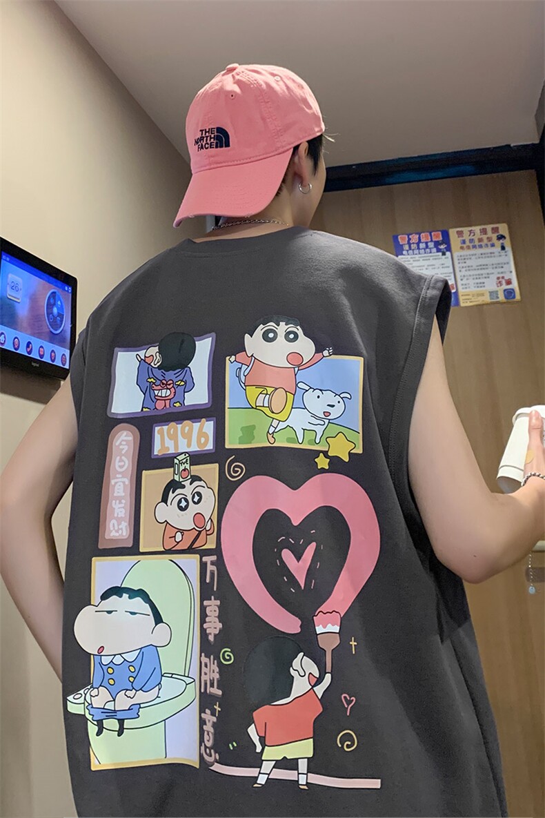 日系卡通动漫背心男夏季潮牌设计感高街无袖t恤宽松情侣坎肩汗衫,男装背心/马甲,电商019-1