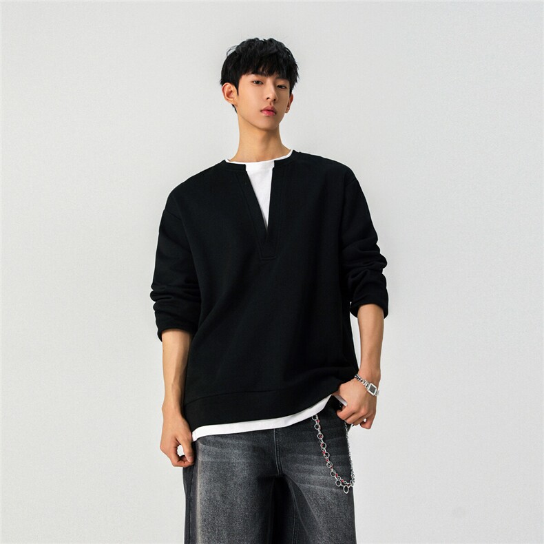 现货新春款假两件卫衣大V领长TXZ514-824-P48灰控78,男装卫衣,星座514