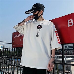 2021夏季新款百搭宽松大码五分袖印花男潮短袖T恤男 A436-H35-P35图片