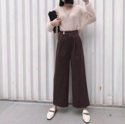 双扣呢子简约阔腿裤，女装，1+1 MAIN ROAD