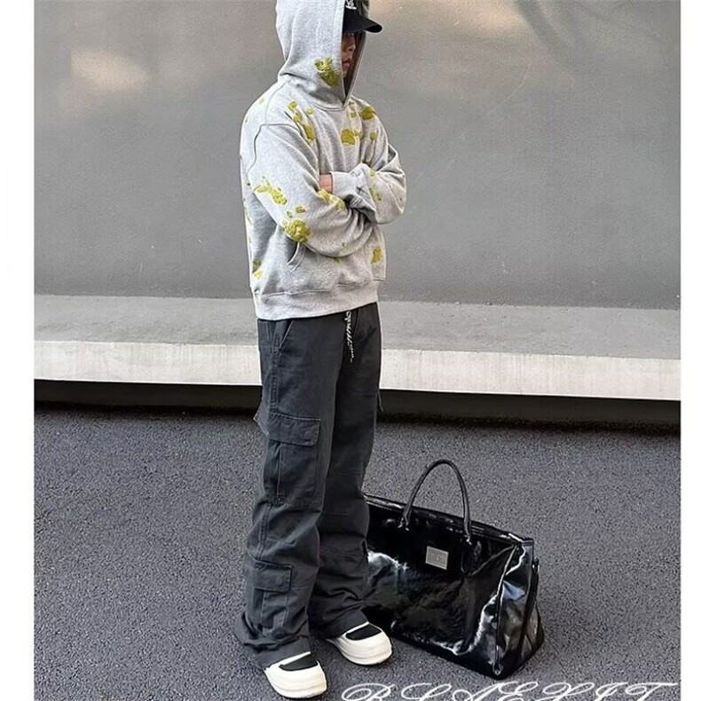 美式复古vibe裤子多口袋潮工装裤男直筒宽松阔腿裤,男装休闲裤,星座410-7