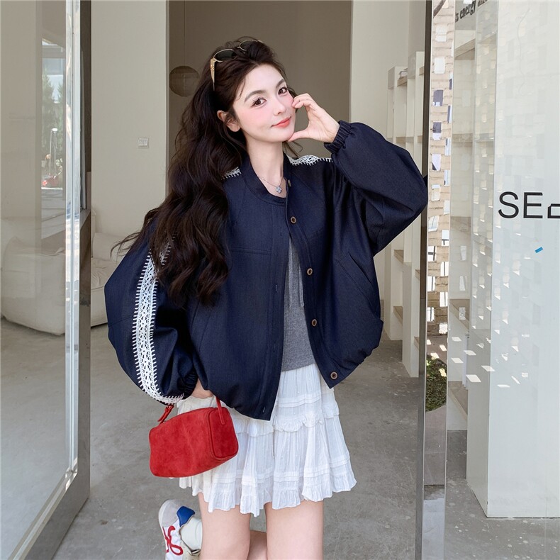 春季新款仿牛仔拼接花边外套2c307-905p155k248,女装短外套,2C307